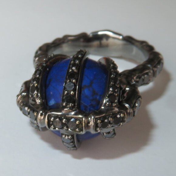 Stephen Webster "Verne" Bone Lapis Black Diamond 18k Gold Ring - Picture 7 of 17